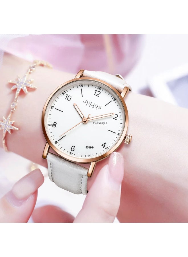 Julius Women's Watch New Style For Junior High School And High School Students, Girls Exam Calendar Quartz Watch White Ja-1516lb - Image 1