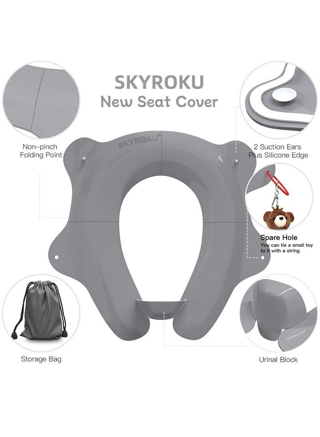 SKYROKU SKYROKU Foldable Travel Potty Seat for Toddlers and Kids - Anti-Slip Potty Training Seat with Handles, Splash Guard, DIY Stickers, Storage Bag - Fits Most Toilets, Portable & Easy to Clean  - Image 1