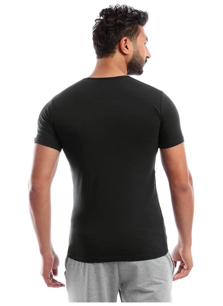COTTONIL Stretch Men Half Sleeves Round Neck Undershirt Black  - Image 3