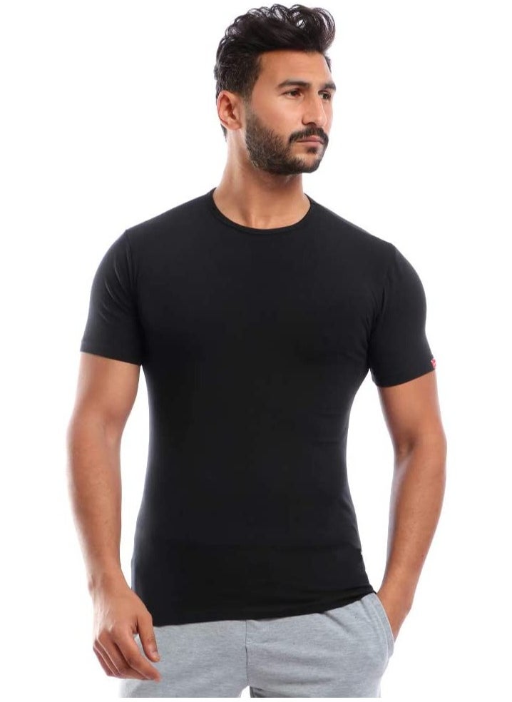 COTTONIL Stretch Men Half Sleeves Round Neck Undershirt Black  - Image 1