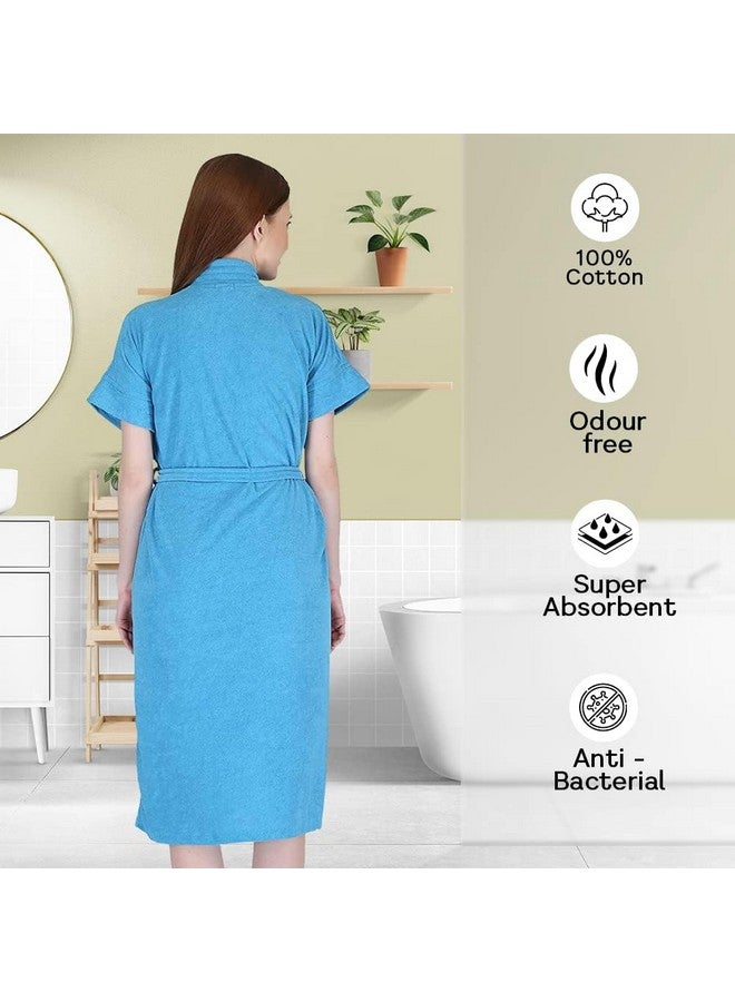 Kuber Industries Women Bathrobe, Micro Terry, Sky Blue Blue, Free Size, Set of 1 - Image 4