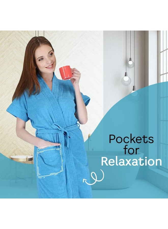 Kuber Industries Women Bathrobe, Micro Terry, Sky Blue Blue, Free Size, Set of 1 - Image 3