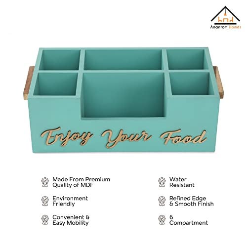 Anantam Homes Six Compartment Modern Wooden Cutlery Holder Spoon, Knife, Fork, Chopstick Caddy Self Organizer Multipurpose Stand for Home Kitchen Dining Tableware Restaurant Office & Daily Use, Aqua - Image 4