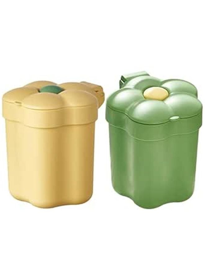 Mini Desktop Garbage Can With Lid Small Wastebasket For Tabletop Home Office Green Yellow Flower Pattern - Image 1