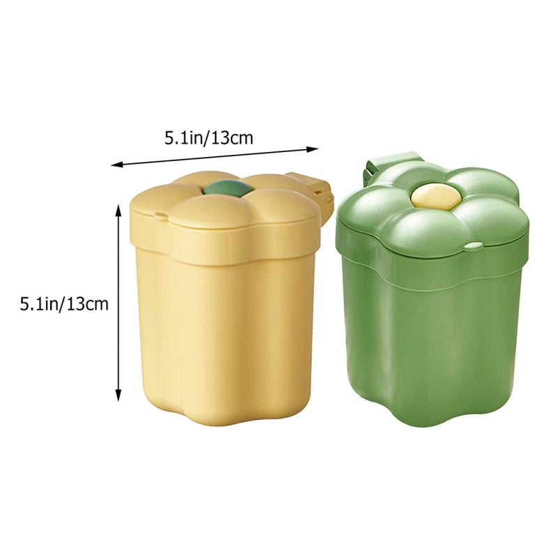 Mini Desktop Garbage Can With Lid Small Wastebasket For Tabletop Home Office Green Yellow Flower Pattern - Image 3