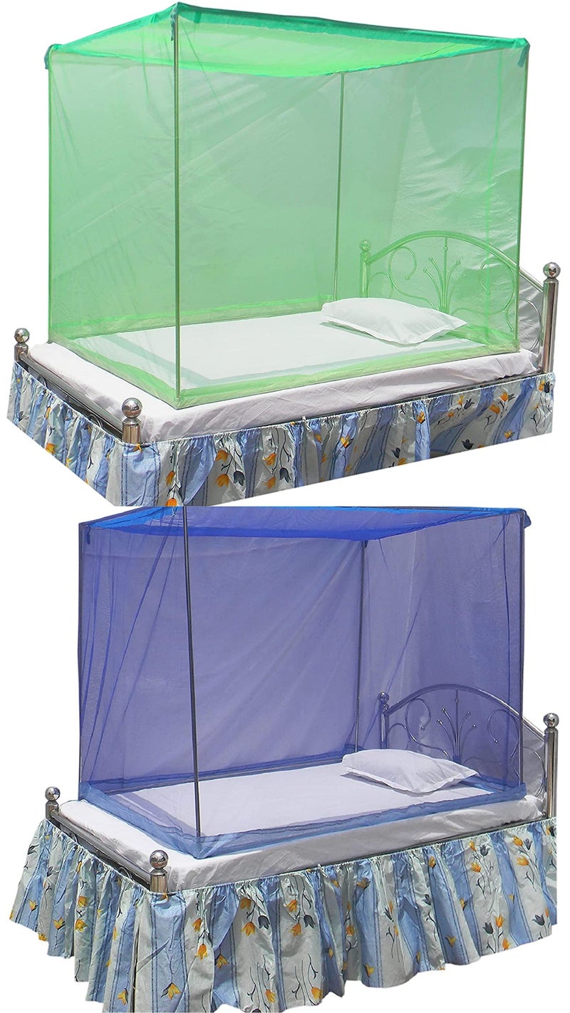 Neekshaa Combo Pack of 2 Mosquito Net for Single Bed Polyester Mosquito Net for Baby | Bedroom | Family_Size-6x3 FT_Color-Green,Blue - Image 1