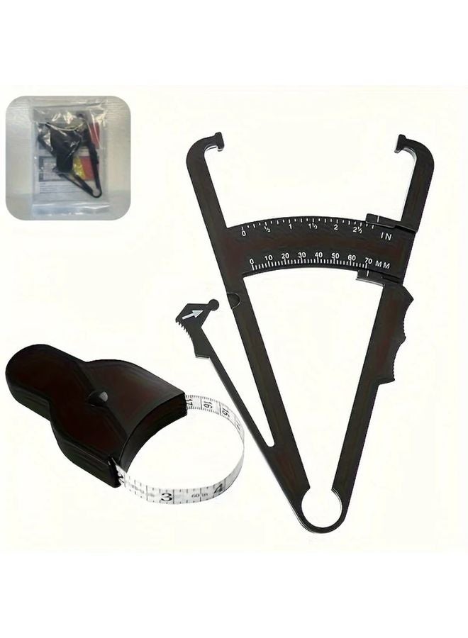 Black Body Fat Caliper And Measuring Tape Kit Portable Fitness Measurement Tool - Image 1