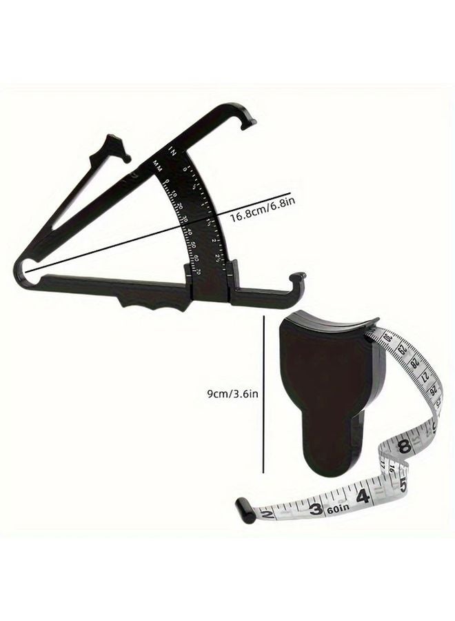 Black Body Fat Caliper And Measuring Tape Kit Portable Fitness Measurement Tool - Image 5