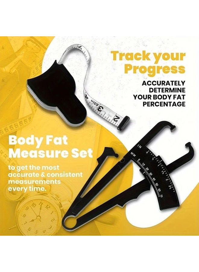 Black Body Fat Caliper And Measuring Tape Kit Portable Fitness Measurement Tool - Image 4