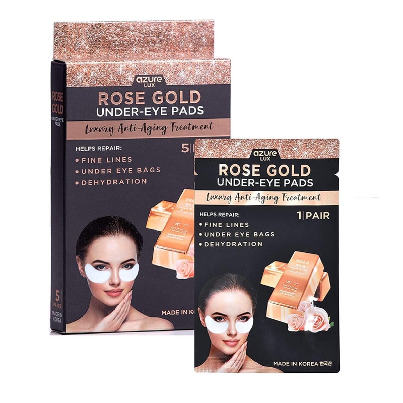 Azure Cosmetics Rose Gold Luxury Anti Aging Under Eye Pads  Lifting Smoothing  Hydrating Eye Mask Patches  Reduces Fine Lines Wrinkles Dark Circles  Puffiness  Made in Korea  5 Pairs