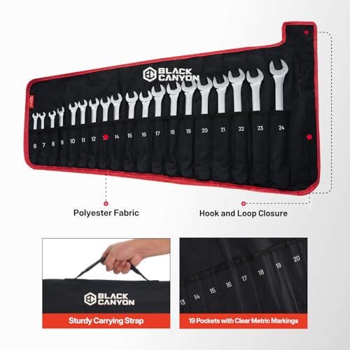 BLACK CANYON Wrench Pouch Wrench Pouch Roll Up 19 Pockets Ranging of 624 mm Waterproof Metric Durable Polyester Fabric Polyurethane Backing Rollable for Convenient Storage - Image 3