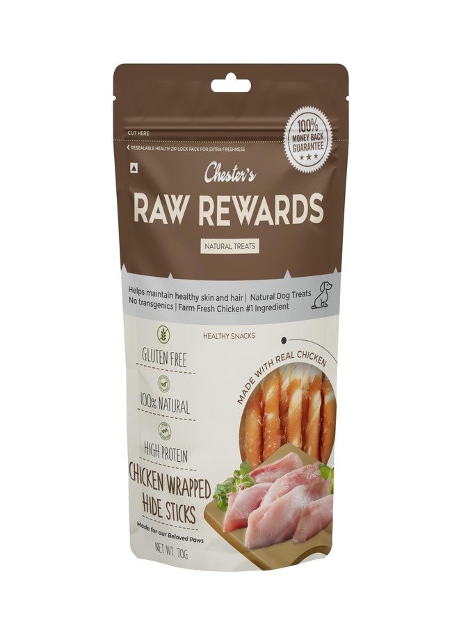 Raw Rewards Dog Treats - Chicken Wrapped Hide Sticks- 70gm - Image 1