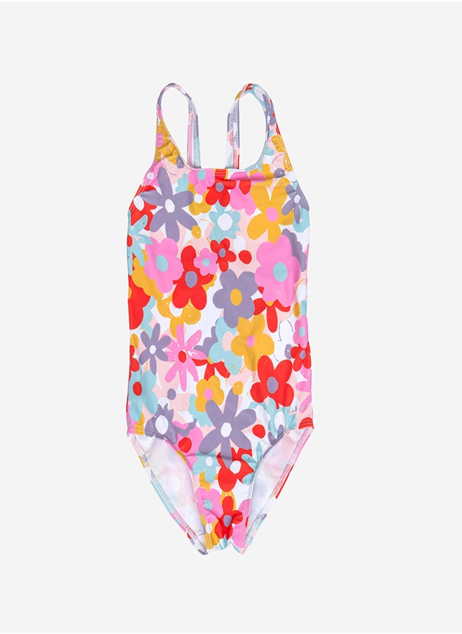 NABAIJI NABAIJI by DECATHLON, Baby/Girls' 1-Piece Swimsuit Soft & Comfortable Flower Print Red  - Image 1