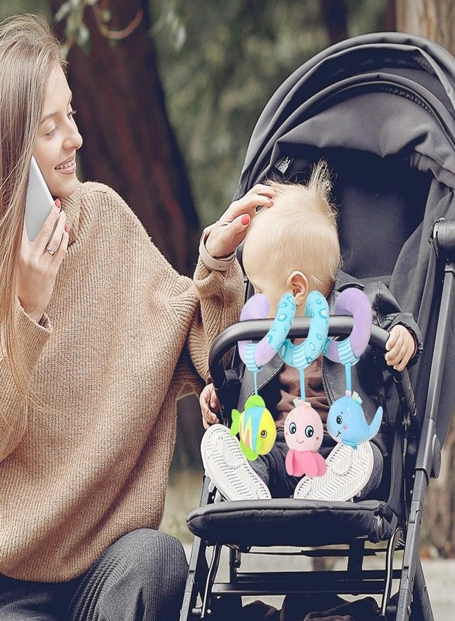 Caterbee Baby Stroller Toy, Activity Spiral Plush bar Toy Accessories, Car Seat Toys with Bell for boy or Girl 0 Months+ (Ocean) - Image 4