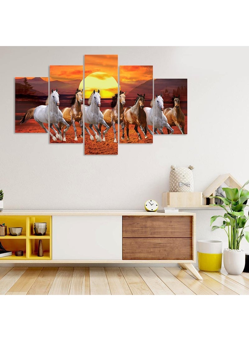 Great Art - Great Art Set Of 5 Seven Running Horses Vastu Framed Wall Painting Scenery For Home Decoration, Living Room, Office, Bedroom With A Surprise Present Inside Big Size (75 X 43 CM) - Image 1