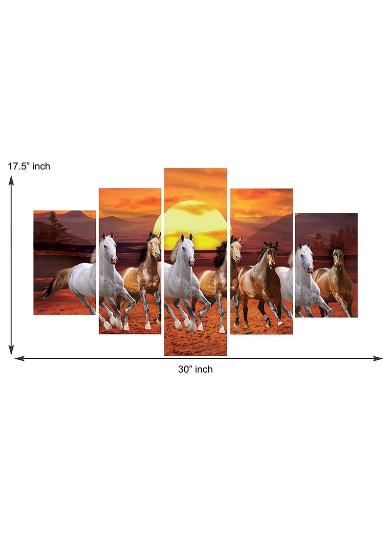 Great Art - Great Art Set Of 5 Seven Running Horses Vastu Framed Wall Painting Scenery For Home Decoration, Living Room, Office, Bedroom With A Surprise Present Inside Big Size (75 X 43 CM) - Image 1