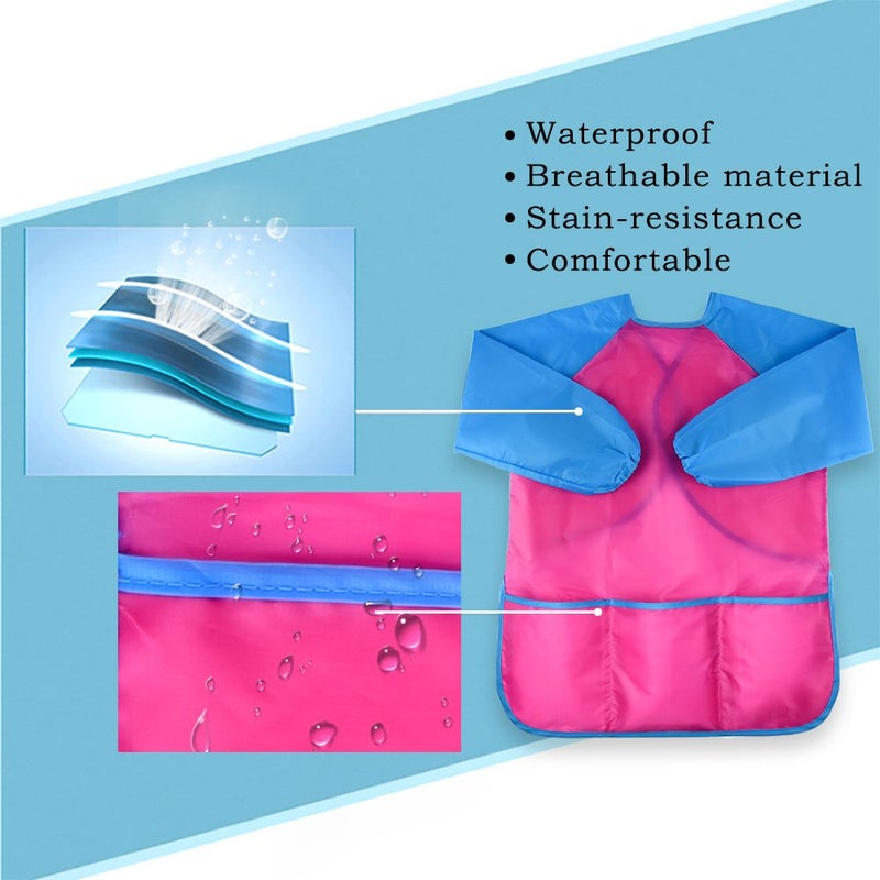 KUUQA 2 Piece Waterproof Children's Art Smock Kids Art Aprons with Long Sleeve 3 Roomy Pockets,Art Painting Supplies (Paints and brushes not included) - Image 4