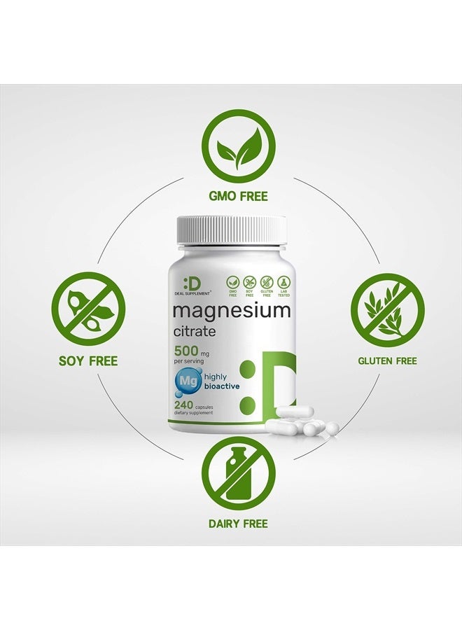DEAL SUPPLEMENT Magnesium Citrate 500mg, 240 Capsules | Easily Absorbed, Purified Trace Mineral – Muscle, Heart, & Digestive Support – One a Day, Non-GMO - Image 3