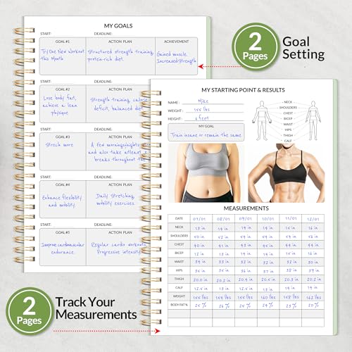 SUNEE 2026 Fitness Workout Journal Planner for Women & Men, JAN 2026 - DEC 2026 Exercise Planner, 6.4" x 8.3" Workout Calendar Journal Essentials Gift for Goals, Tracking, Gifts with PVC Plastic Cover,Green - Image 4