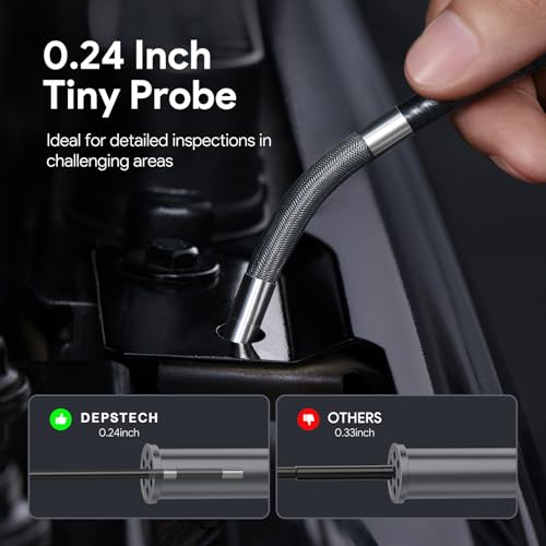 DEPSTECH 210° Two-Way Articulating Borescope, 0.24in Ultra-Slim Endoscope Camera with Lights, 4.5” IPS Screen, 5ft Waterproof Flexible Snake Tube, Industrial Inspection Camera for Automotive Mechanics - Image 4