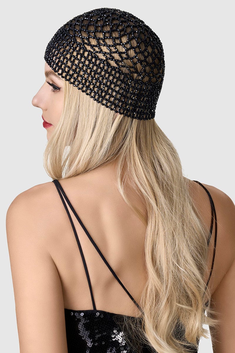 BABEYOND 1920s Beaded Cap Headpiece Belly Dance Cap Exotic Cleopatra Headpiece for Gatsby Themed Party (Black) - Image 4