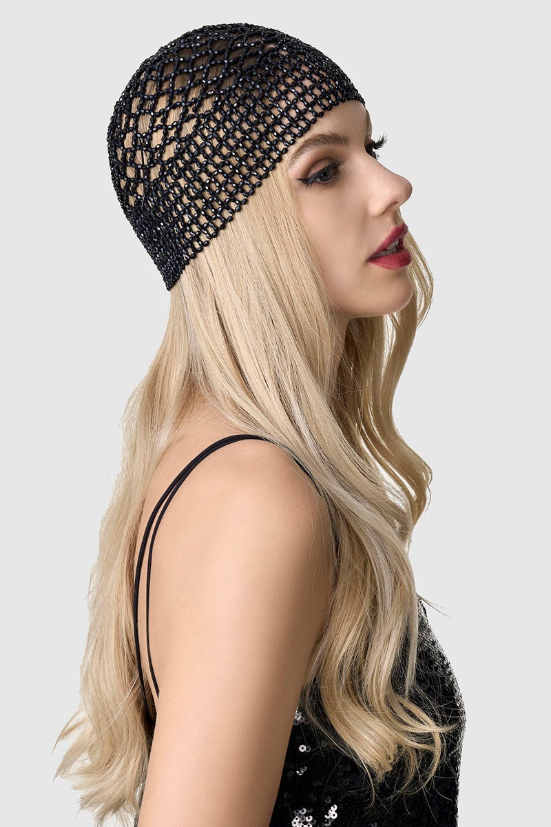 BABEYOND 1920s Beaded Cap Headpiece Belly Dance Cap Exotic Cleopatra Headpiece for Gatsby Themed Party (Black) - Image 3