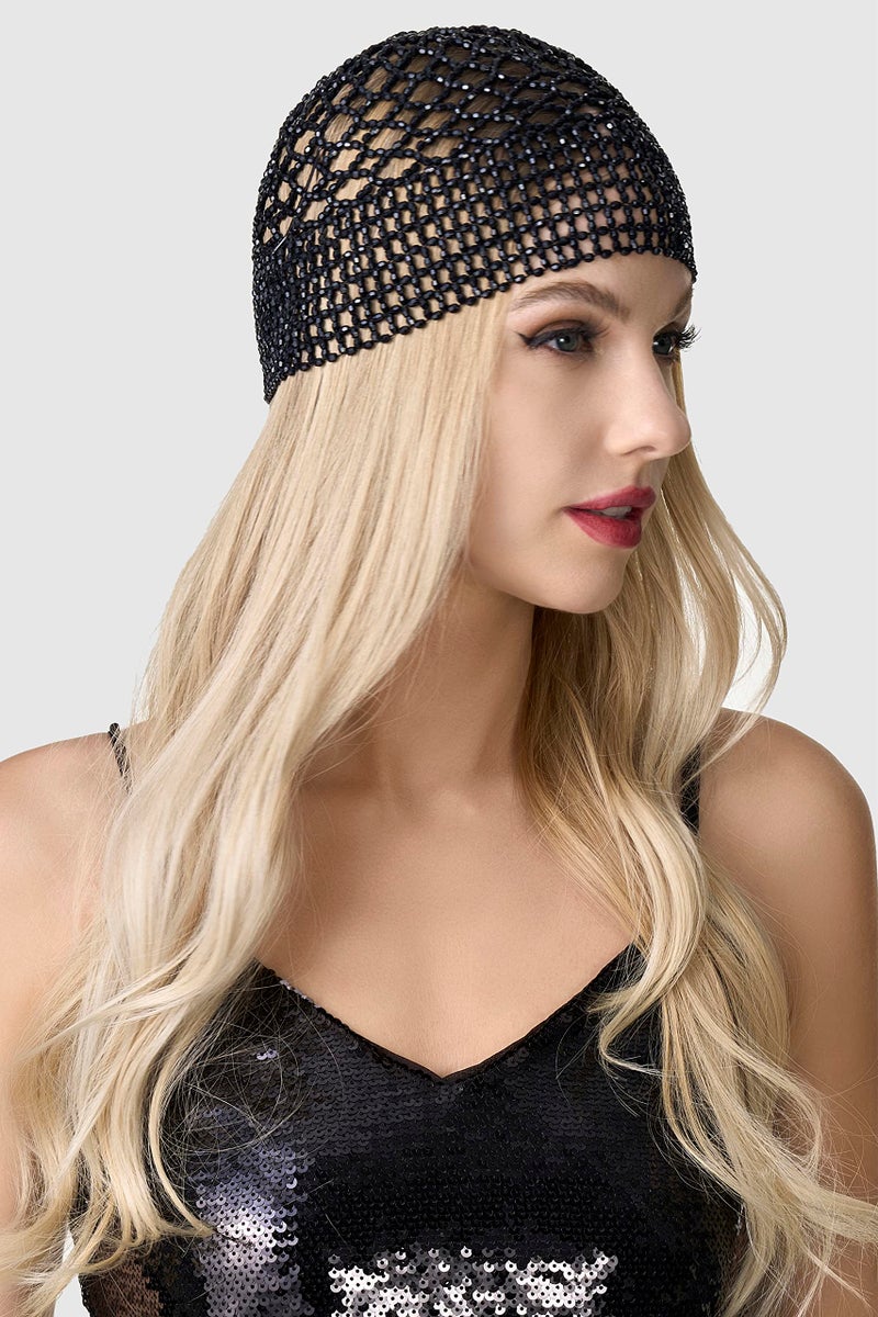 BABEYOND 1920s Beaded Cap Headpiece Belly Dance Cap Exotic Cleopatra Headpiece for Gatsby Themed Party (Black) - Image 2