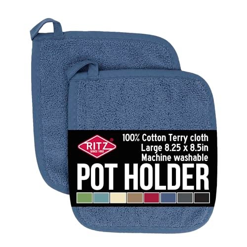 RITZ Terry Potholder Hot Pad Unparalleled Heat Resistant Durable 100 Cotton Ergonomically Designed for Optimal Grip EasyCare Machine Washable 2Pack Federal Blue