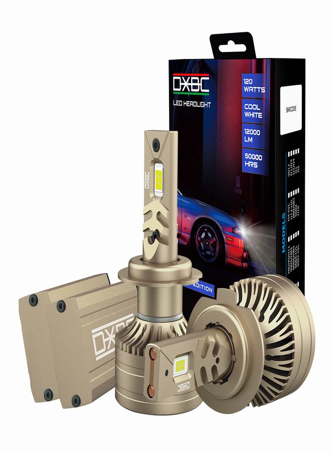 DXB-C Midnight H7 LED Car Headlight Bulbs, 160W 12000LM 300% Extremely Bright Light, 6500K Cool White LED Bulb for Low Beam and High Beam Headlights, Plug and Play, IP68 - Pack of 2 - Image 1