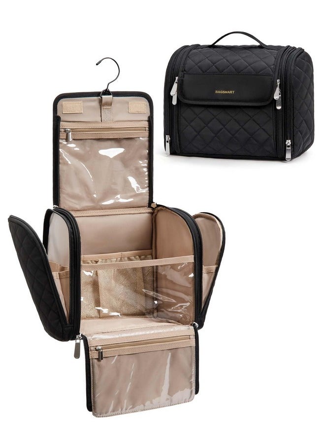 BAGSMART BAGSMART Makeup Bag for Women with Hanging Hook - Portable Cosmetic Case, Large Capacity Door Room Essentials Travel Organizer for Full Sized Cosmetics and Toiletries, Black  - Image 1