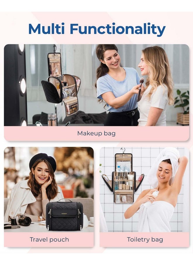 BAGSMART BAGSMART Makeup Bag for Women with Hanging Hook - Portable Cosmetic Case, Large Capacity Door Room Essentials Travel Organizer for Full Sized Cosmetics and Toiletries, Black  - Image 4