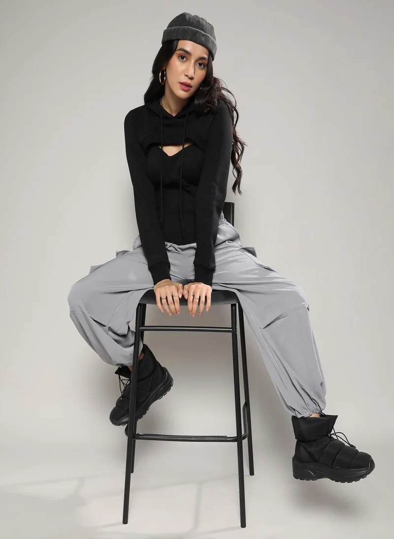 Campus Sutra Fleece corset top With Ultra Cropped Hoodie