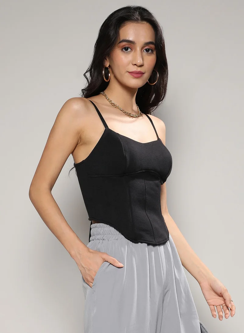 Campus Sutra Fleece corset top With Ultra Cropped Hoodie