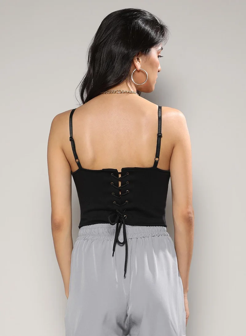 Campus Sutra Fleece corset top With Ultra Cropped Hoodie