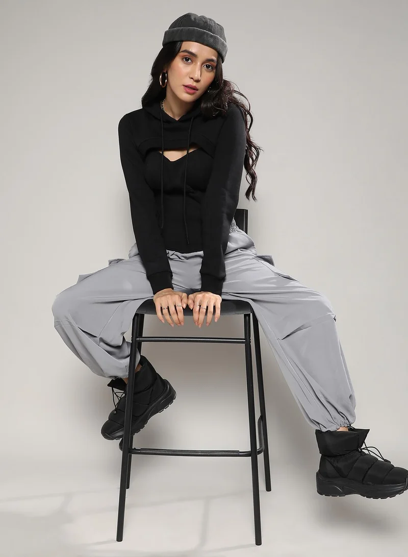 Campus Sutra Fleece corset top With Ultra Cropped Hoodie