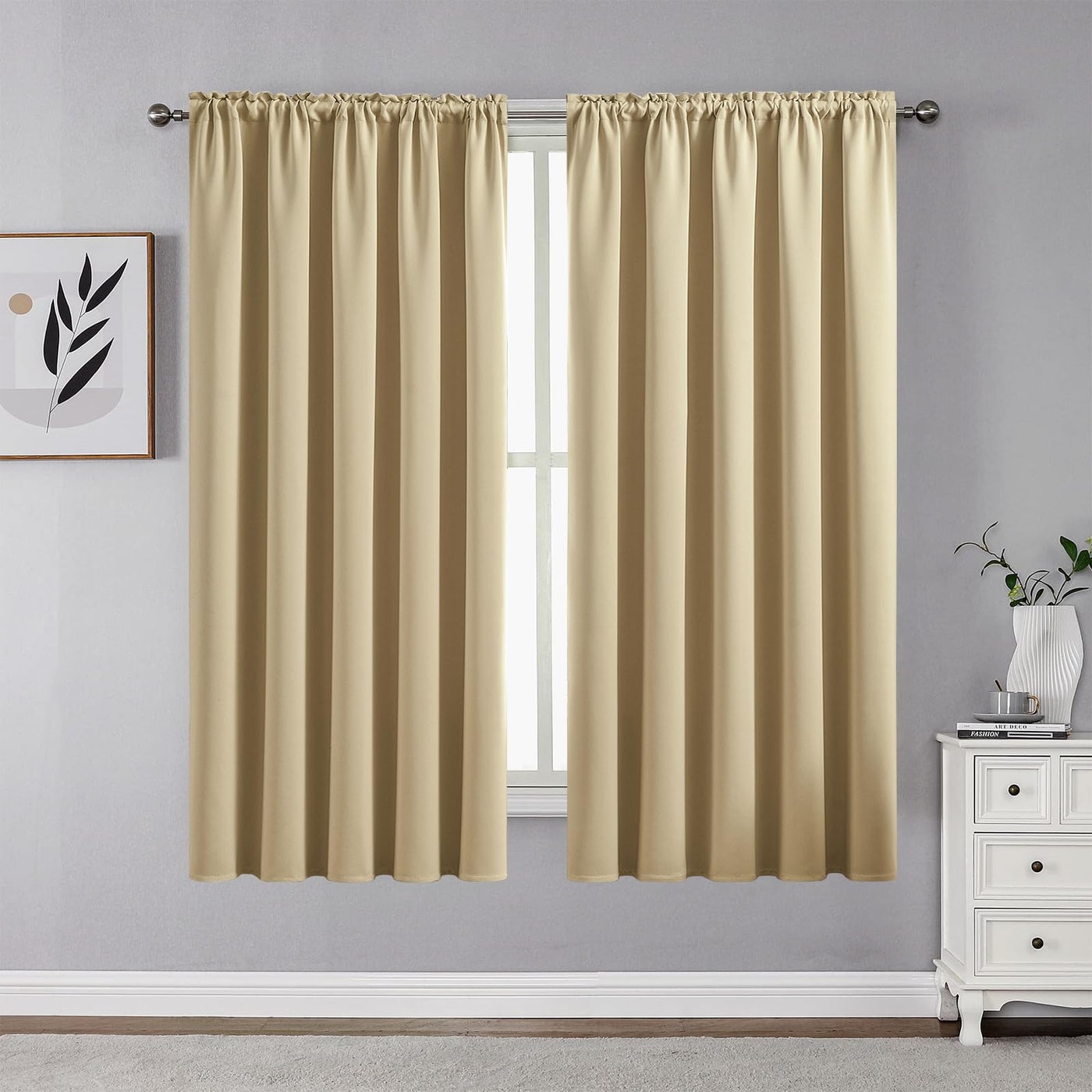 CUCRAF Beige Blackout Curtains 54 inch Length 2 Panels Set Rod Pocket Room Darkening Drapes for Bedroom Living Room Insulated Thermal Light Blocking Window Curtain (W52 x L54 Inch)
