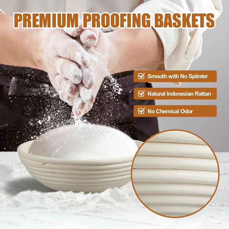 Dimpola Banneton Bread Proofing Basket - 9 inch Banneton Basket Set of 2 Sourdough Proofing Basket Round Proofing Bowls Handmade Rattan Baskets and Liners - Image 2