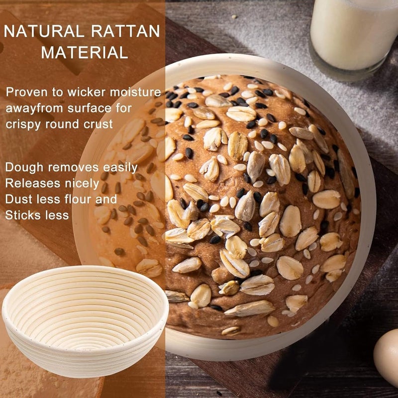 Dimpola Banneton Bread Proofing Basket - 9 inch Banneton Basket Set of 2 Sourdough Proofing Basket Round Proofing Bowls Handmade Rattan Baskets and Liners - Image 3