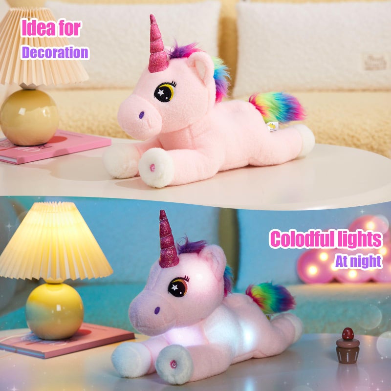 BSTAOFY Big Light up Pink Unicorn Stuffed Animal LED Unicorn Soft Plush Toy Birthday Valentines Christmas for Kids Girls 165 - Image 3
