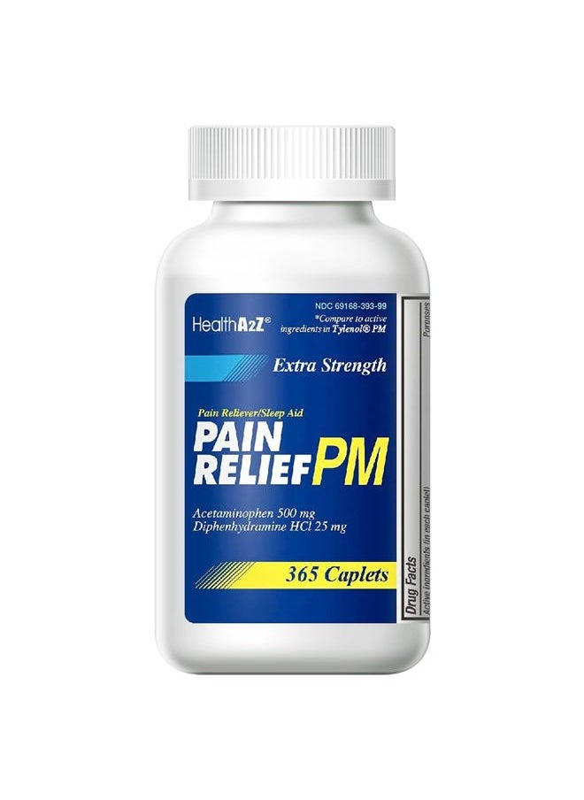 HealthA2Z ® Extra Strength Pain Relief PM| Acetaminophen 500mg | Diphenhydramine 25mg | Pain Reliever & Nighttime Sleep Aid | Non-Habit Forming (365 Count (Pack of 1))  - Image 1