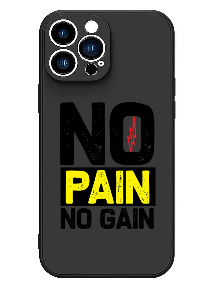 Theodor Protective Slim Fit Case Liquid Silicone Cover with Full Body Protection Anti-Scratch Shockproof Case For iPhone 14 Pro Black  - No pain No gain white copy - Image 1