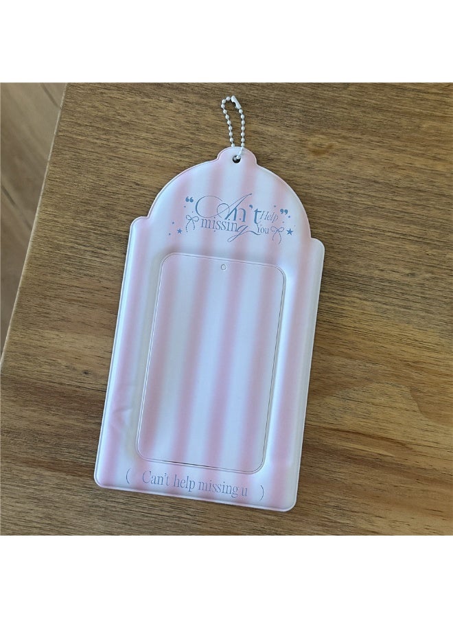 NIBEMINENT 1 - Piece Striped Sea Salt Coffee Kpop Photo Card Holder Pendant Key Chain ID Badge Holder ID Card Holder Photo Card Protector for School ID Office ID Access Card for Women Girls - Image 1