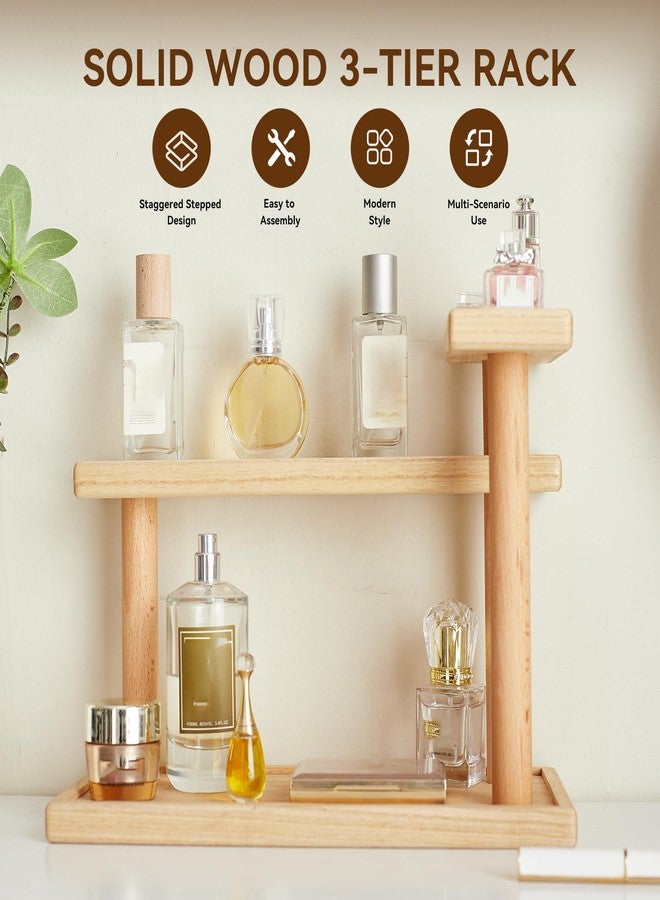 KIRIGEN 3-Tier Decor Display Riser, Paulownia Wood Step Shelf with Beech Supports, Wooden Countertop Stand Organizer for Entryway, Bedroom, Vanity for Perfumes, Cosmetics, Jewellery, Keys ZWJ-NA - Image 3