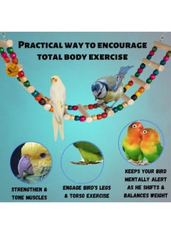 Sage Square Bird Cage Hanging Ladder 48Cm - Step Up Your Bird'S Fun & Training With This Natural Wooden Rainbow Ladder & Decorative Accessory, Vibrant Wooden Rainbow Ladder And Training Aid  - Image 3