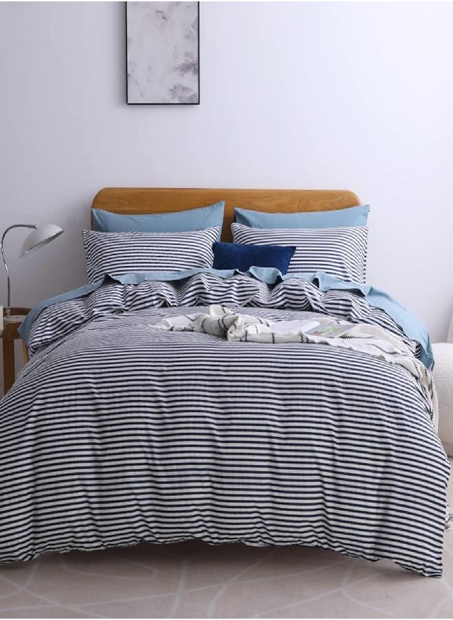 JELLYMONI JELLYMONI 100% Natural Cotton 2pcs Striped Duvet Cover Sets,White Duvet Cover with Navy Blue Stripes Pattern Printed Comforter Cover,with Zipper Closure & Corner Ties(Twin Size)  - Image 1