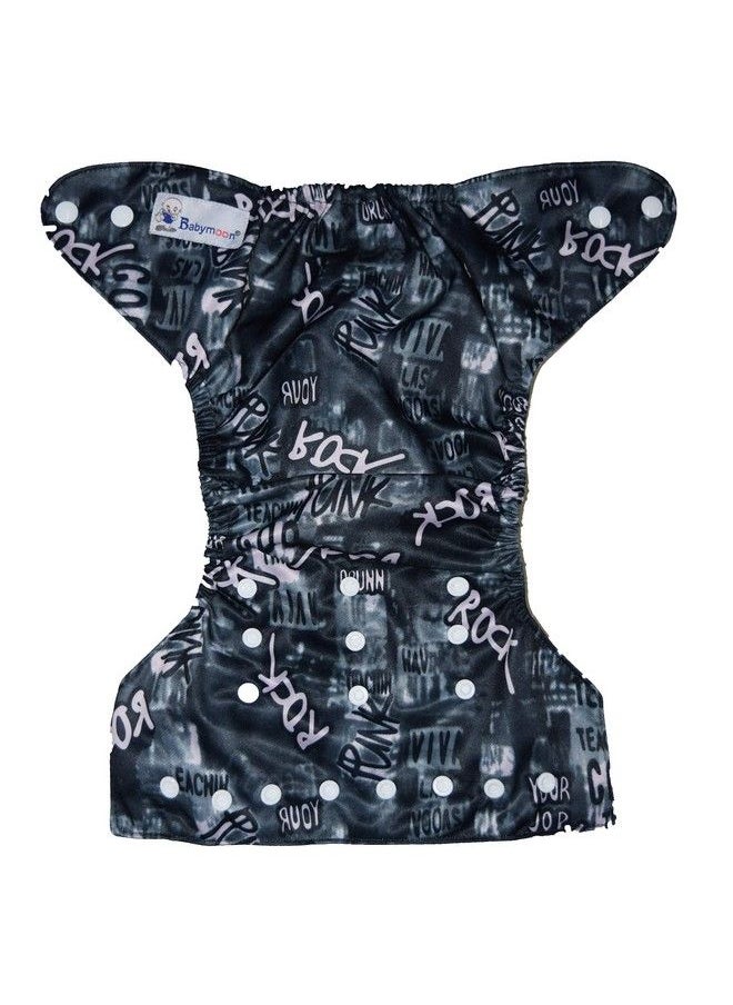 BabyMoon (Set Of 2 Cloth Diaper With Wetfree Microfiber Insert) Designer Premium Reusable Adjustable Size Waterproof Washable Pocket Cloth Diaper Nappie (Black Rockstar)  - Image 4
