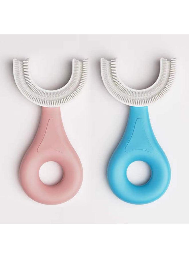 2 PCS U-Shaped Toothbrush Kids with Food Grade Soft Silicone Brush Head, Manual Whole Mouth for Age 2-6 