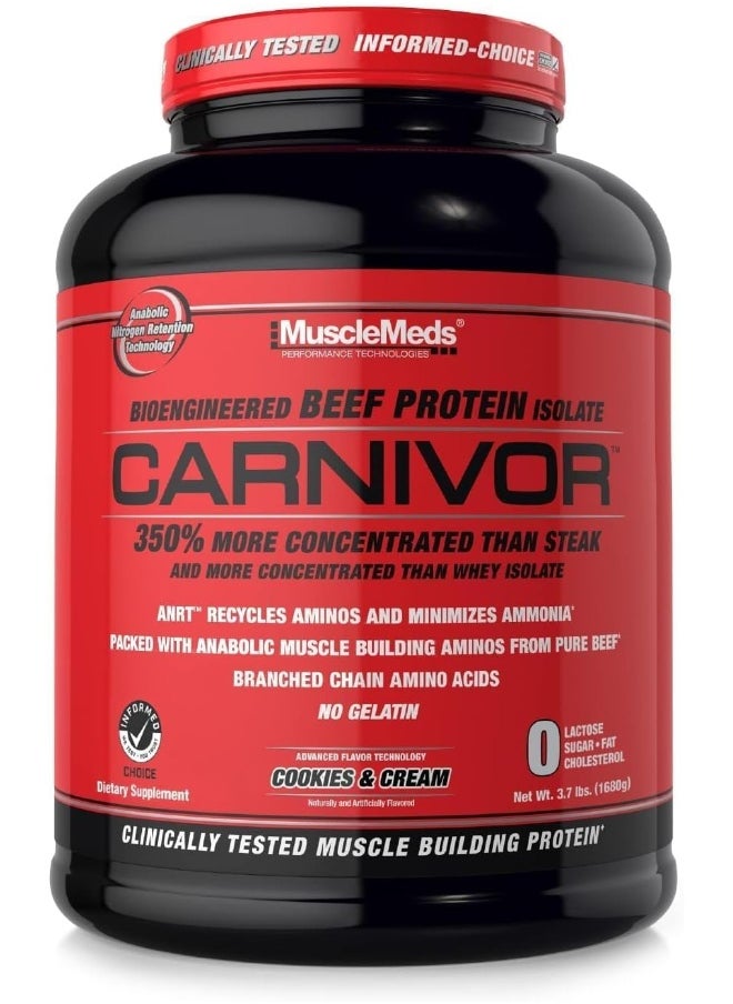 MUSCLEMEDS Carnivor Beef Protein Isolate Powder, Cookies & Cream, 56 Servings, 1820 Gram, 64.1986 Ounce, 4 Pound  - Image 1