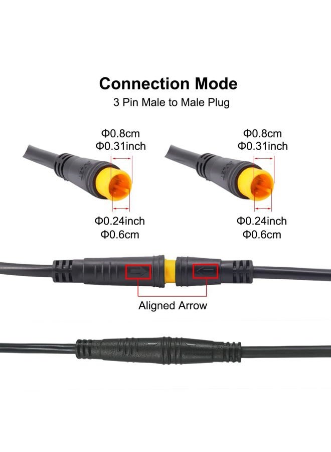 Onature Male to Male Ebike Extension Cable for Electric Bike Display and Gear Shif Sensor, Julet 2Pin / 3Pin / 5Pin Waterproof Connector to Expand Ebike Light and Twist Throttle (3 Pin Male to Male Yellow) - Image 3