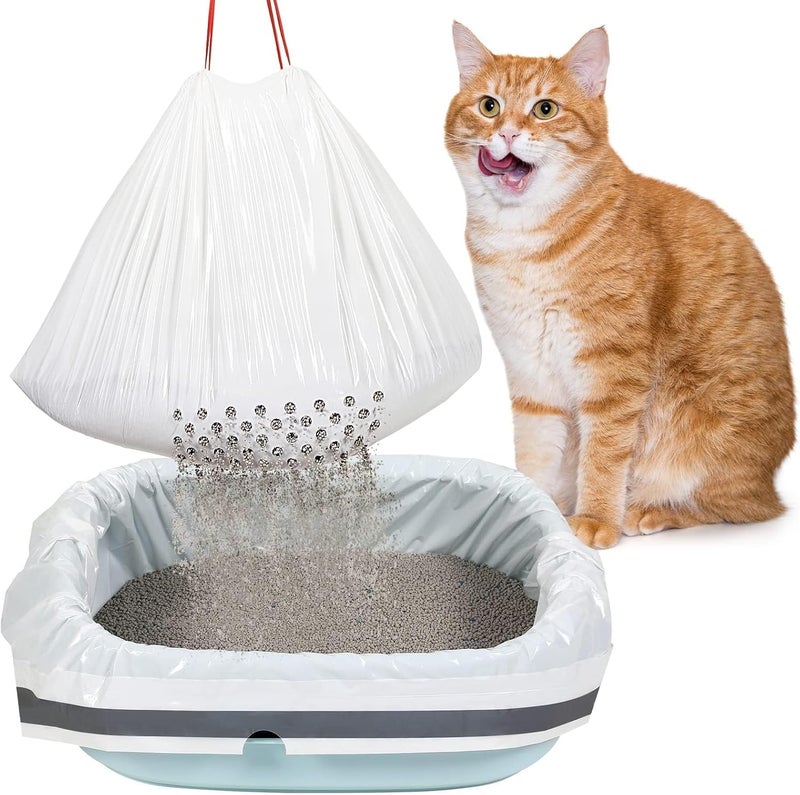SWIUKPHE 28 Count Jumbo Sifting Cat Litter Bags, 36 x 18 Inch Extra Large Thick Cat Litter Box Liners with Holes Disposable Thick Scratch Resistant Cat Litter Bags Drawstring Litter Box Liners for Litter Box - Image 1